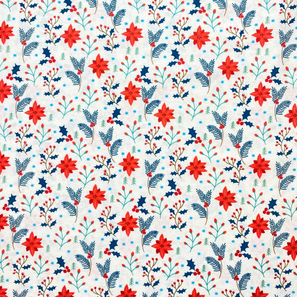 Printed Christmas Cotton, 'Flowers' - 45" Wide
