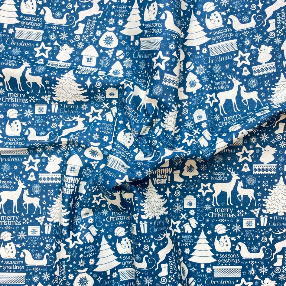 Printed Christmas Cotton, 'Reindeer' - 45" Wide