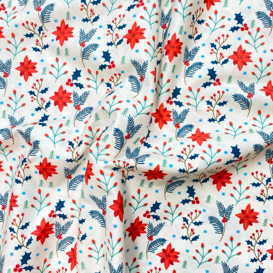Printed Christmas Cotton, 'Flowers' - 45" Wide