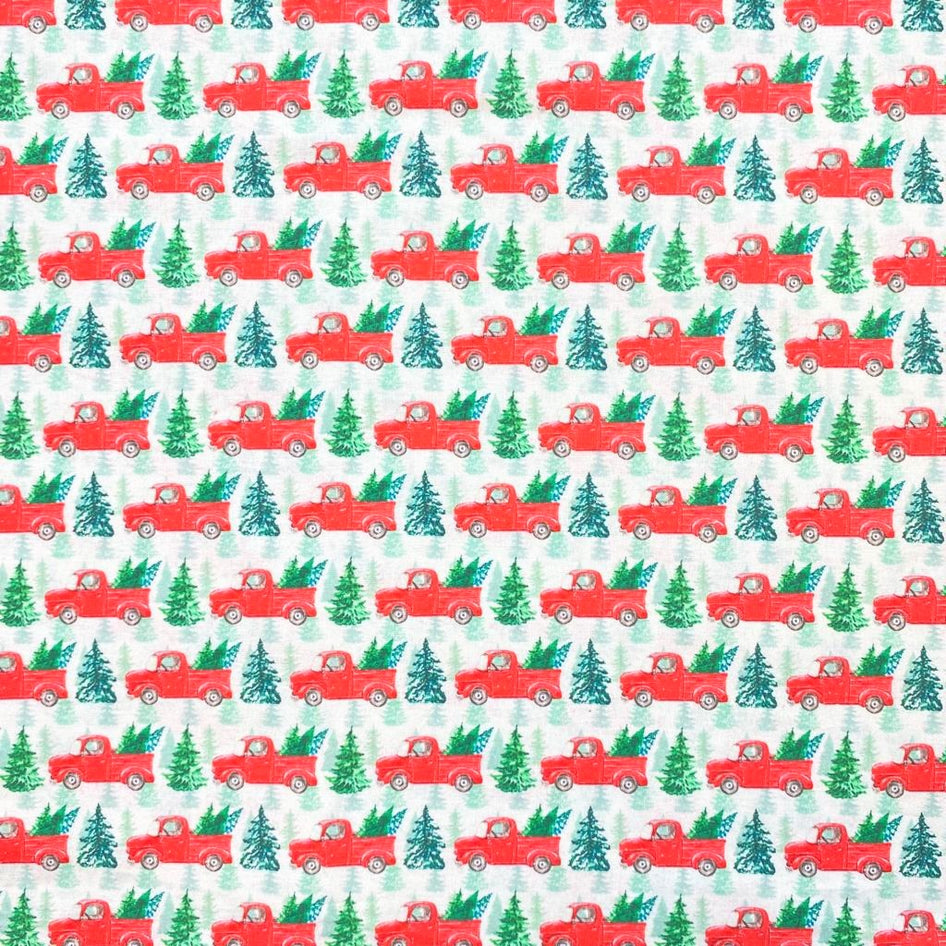Printed Christmas Cotton, 'Truck' - 45" Wide