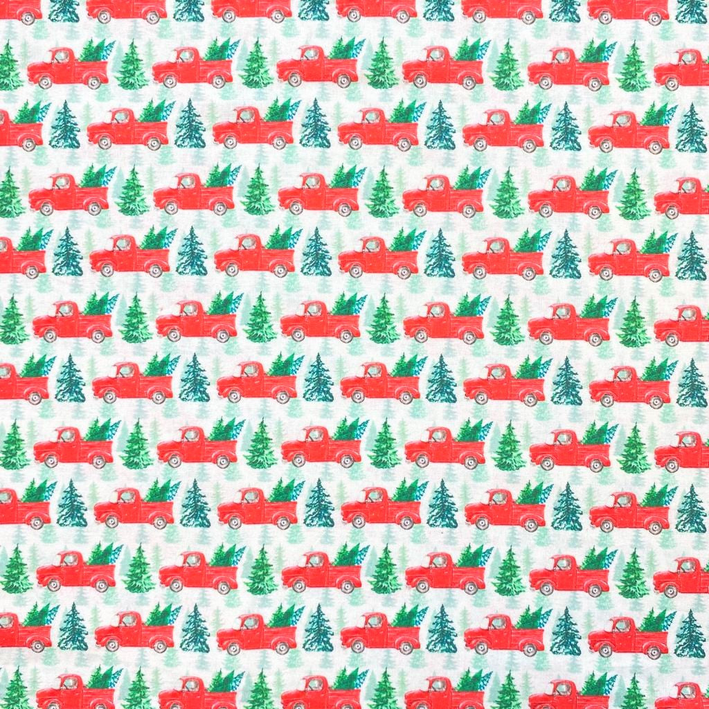 Printed Christmas Cotton, 'Truck' - 45" Wide