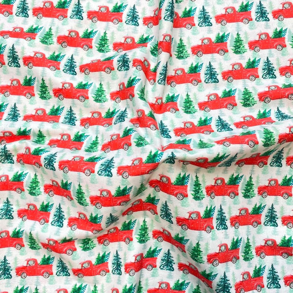 Printed Christmas Cotton, 'Truck' - 45" Wide