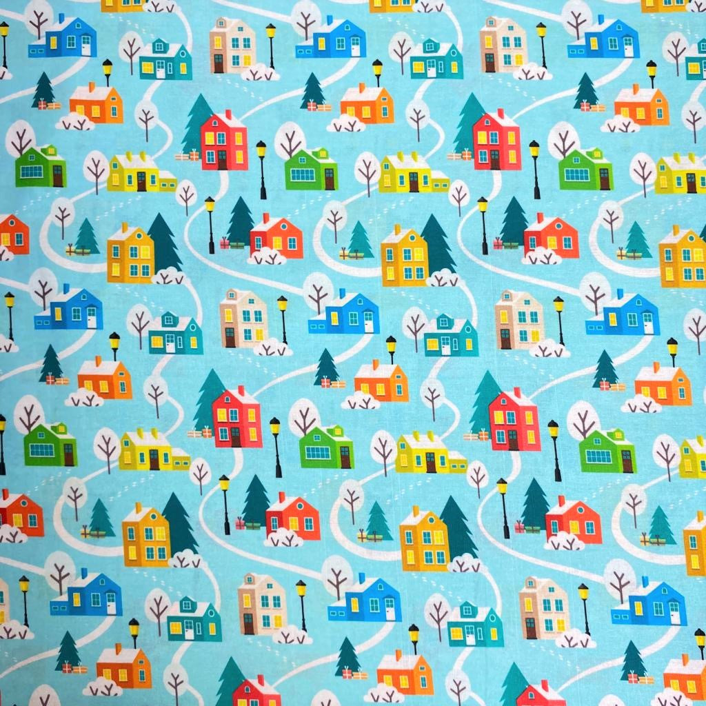 Printed Christmas Cotton, 'House' - 45" Wide
