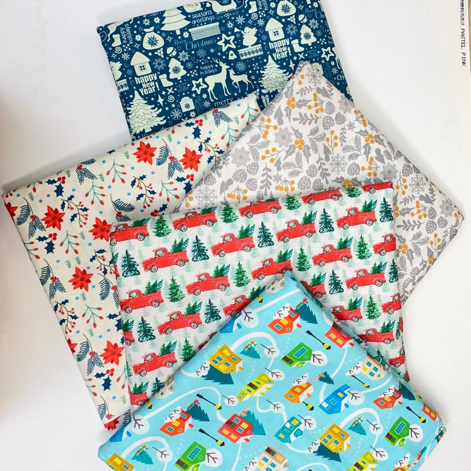 Printed Christmas Cotton, 'House' - 45" Wide