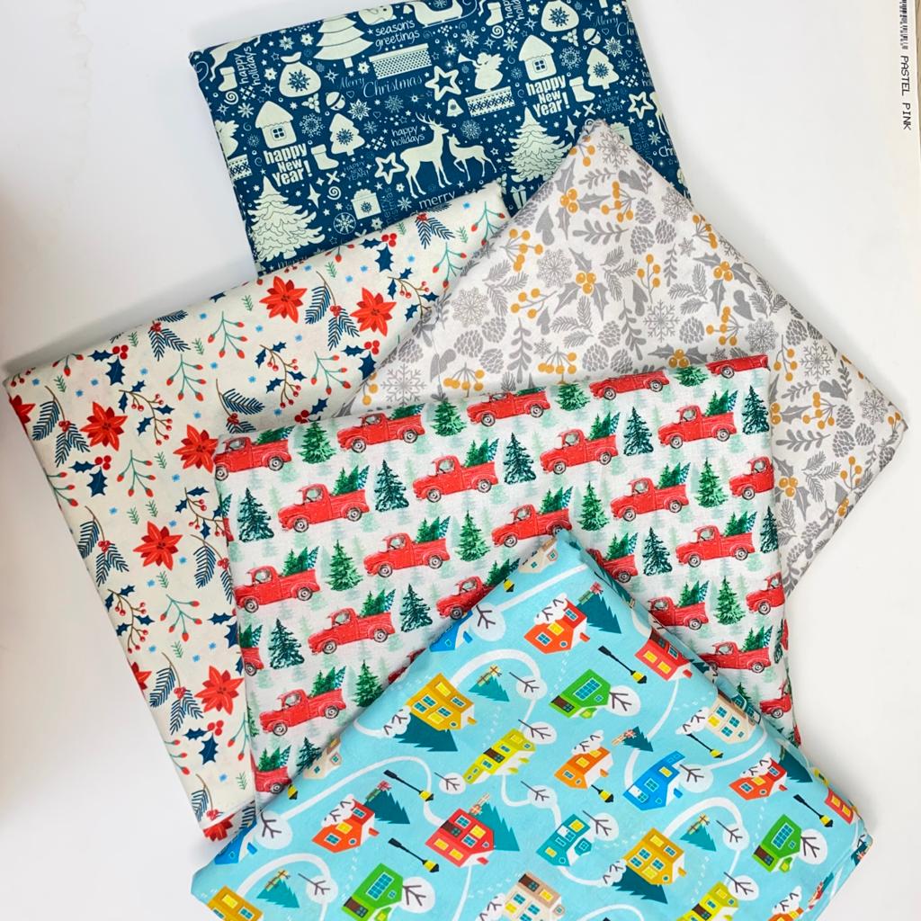 Printed Christmas Cotton, 'Truck' - 45" Wide