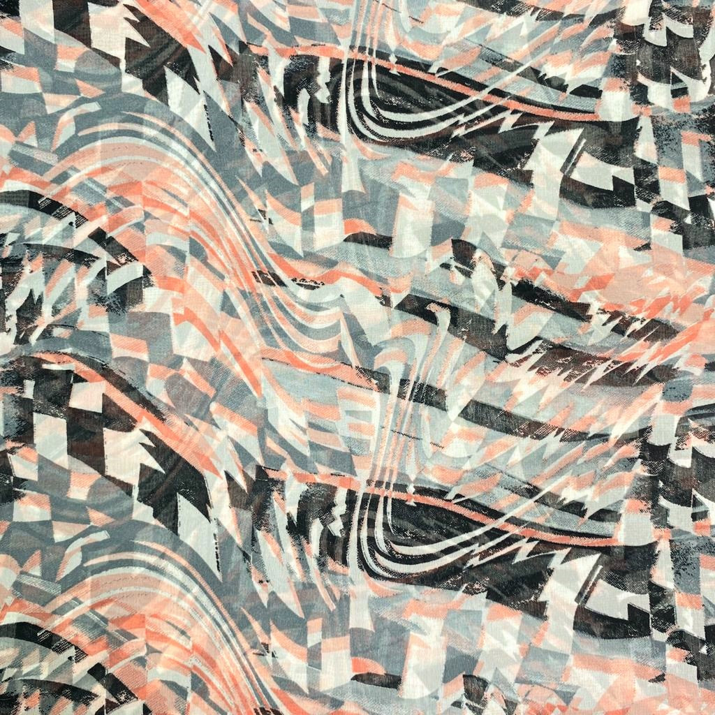 3 Metres Printed Chiffon, 'Grey & Peach' - 58" Wide