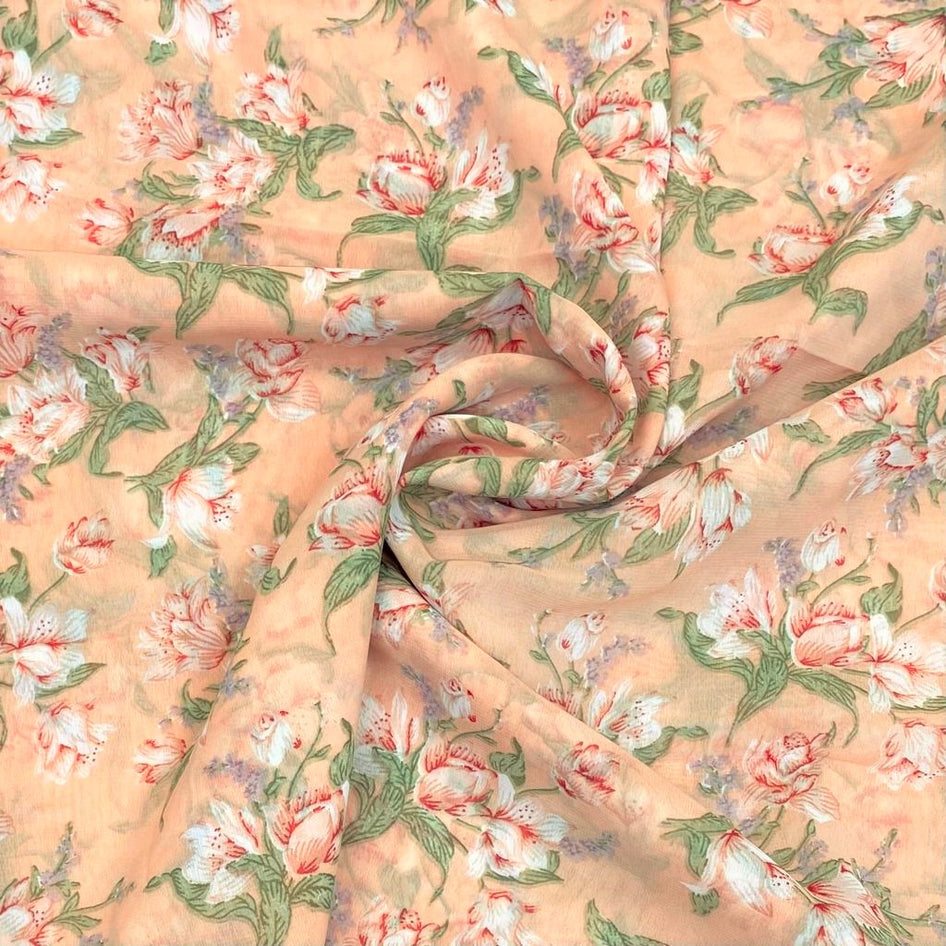 3 Metres Printed Chiffon, 'Peach' - 58" Wide