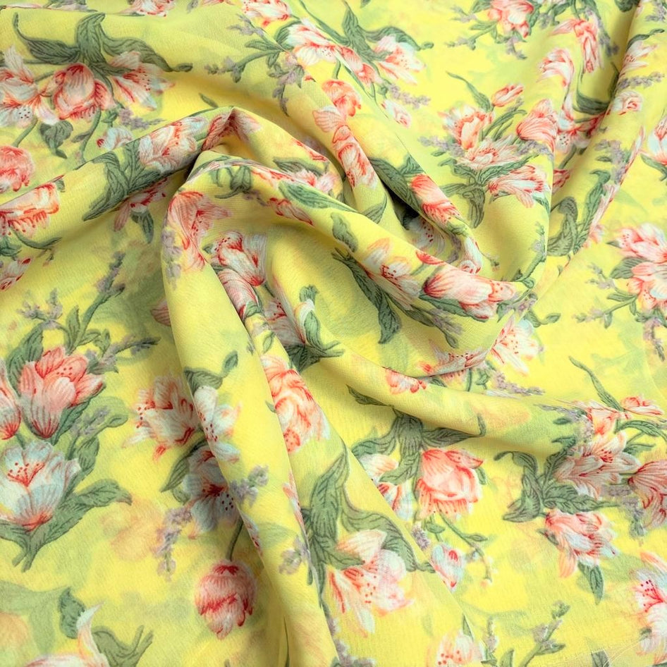 3 Metres Printed Chiffon, 'Lemon' - 58" Wide