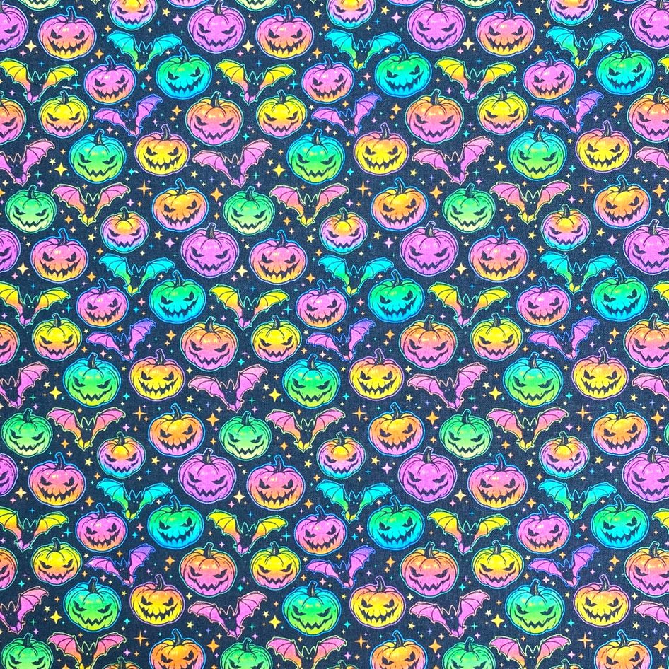 Halloween Themed Cotton, 'Bats and Pumpkins' - 45" Wide