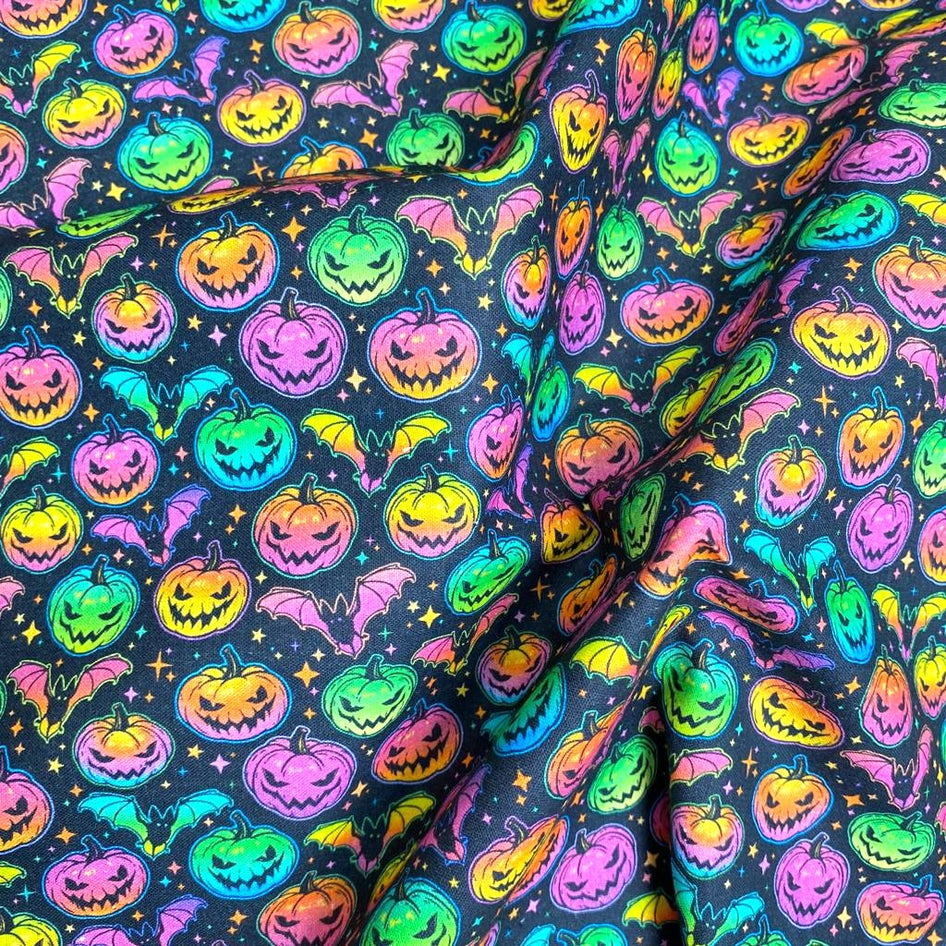 Halloween Themed Cotton, 'Bats and Pumpkins' - 45" Wide