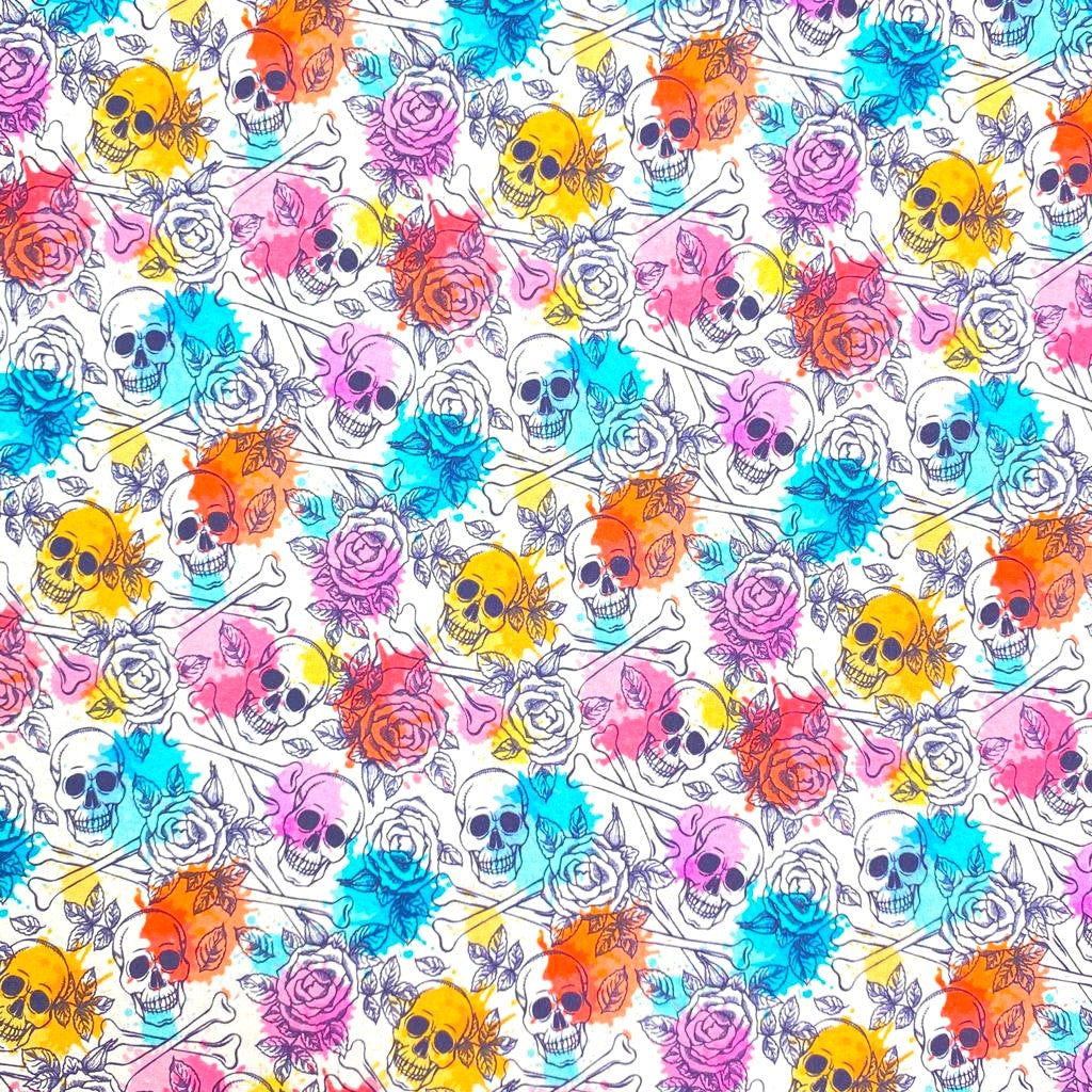 Halloween Themed Cotton, 'Flowers & Skull' - 45" Wide