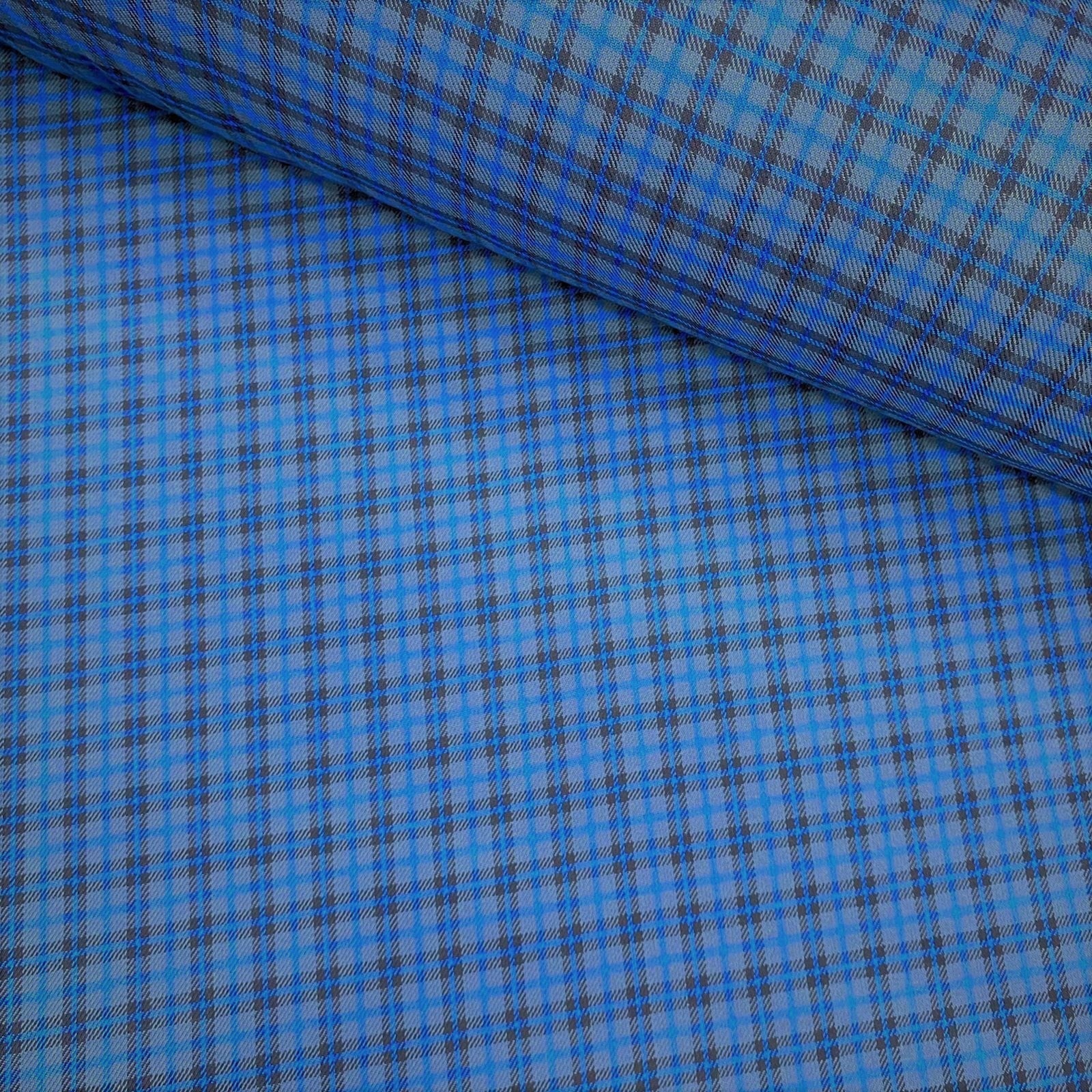 3 Metres, Printed Poly Viscose Tartan, 'Royal Blue & Black' - 55" Wide