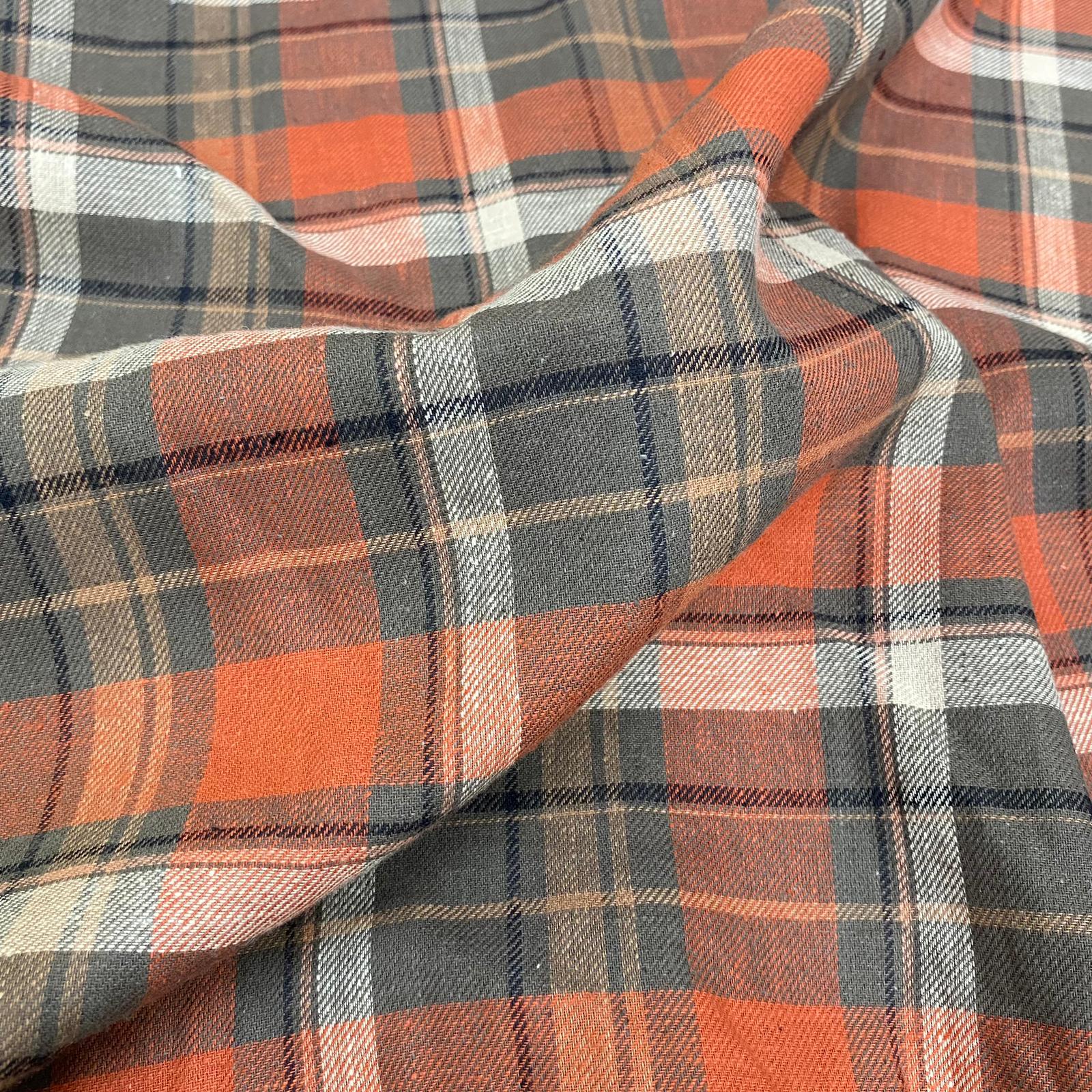 3 Metres, Printed Poly Viscose Tartan, 'Burnt Orange & Grey' - 55" Wide