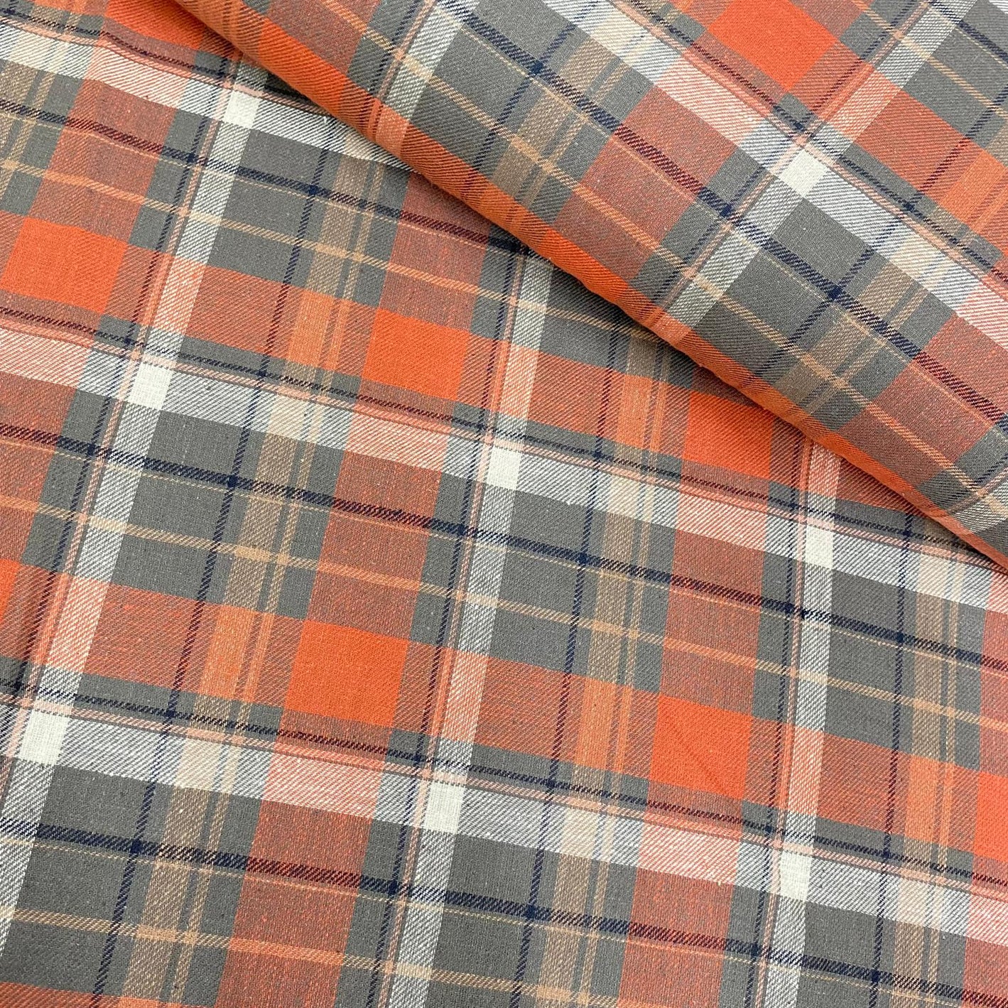3 Metres, Printed Poly Viscose Tartan, 'Burnt Orange & Grey' - 55" Wide