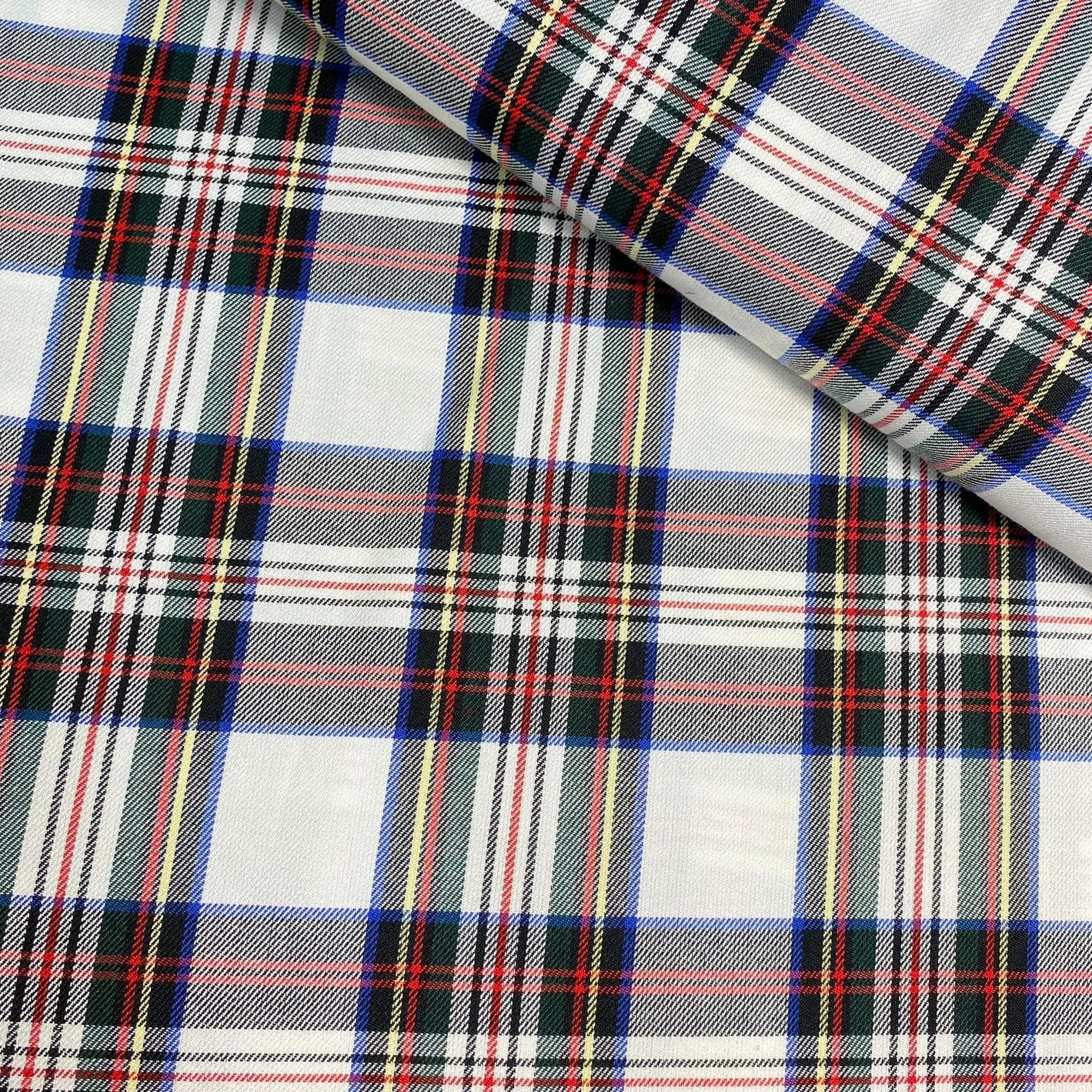 3 Metres, Printed Poly Viscose Tartan, 'White' - 55" Wide