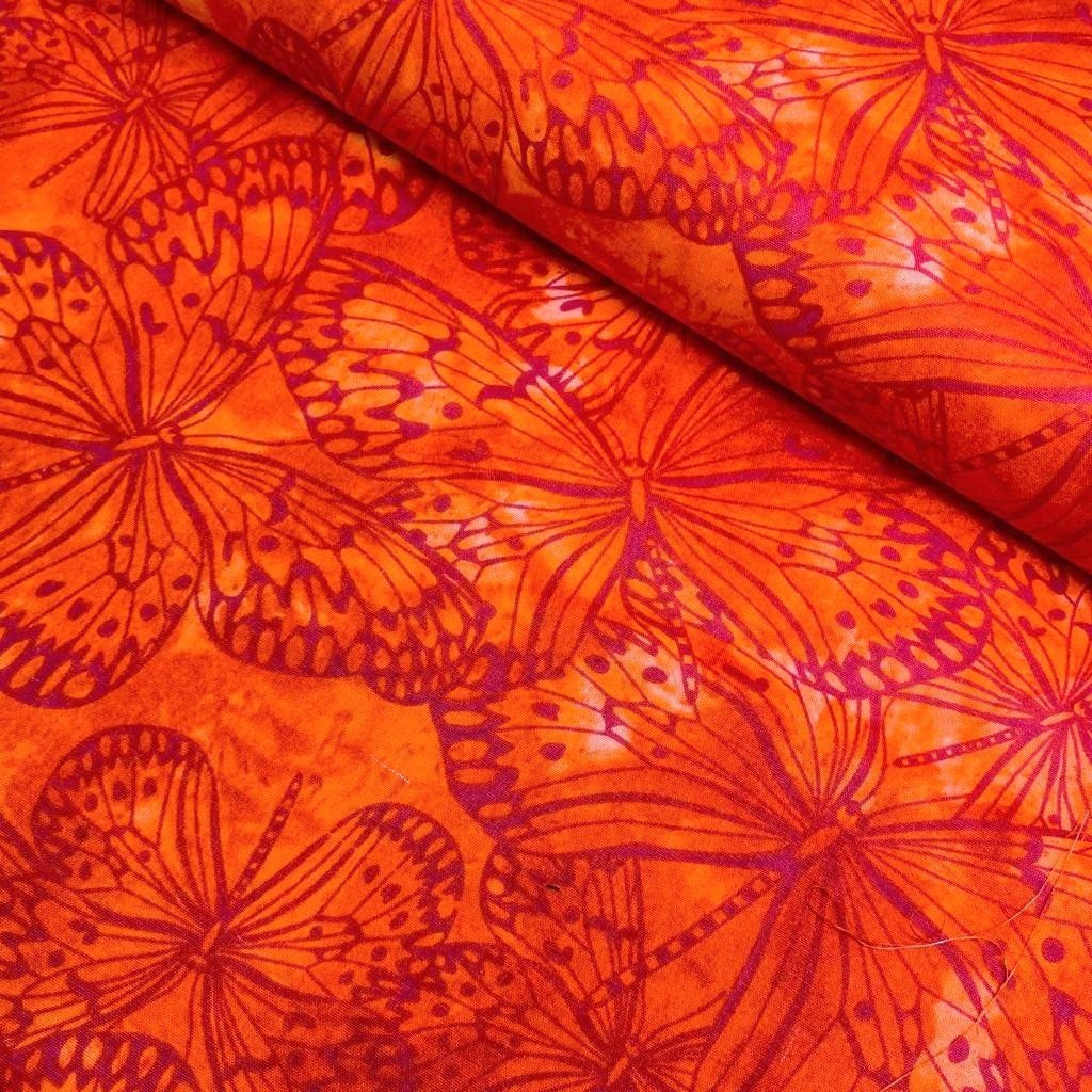 Per Metre/ 3 Metres Melody Quilting Cotton, 'Orange Butterfly' - 45" Wide