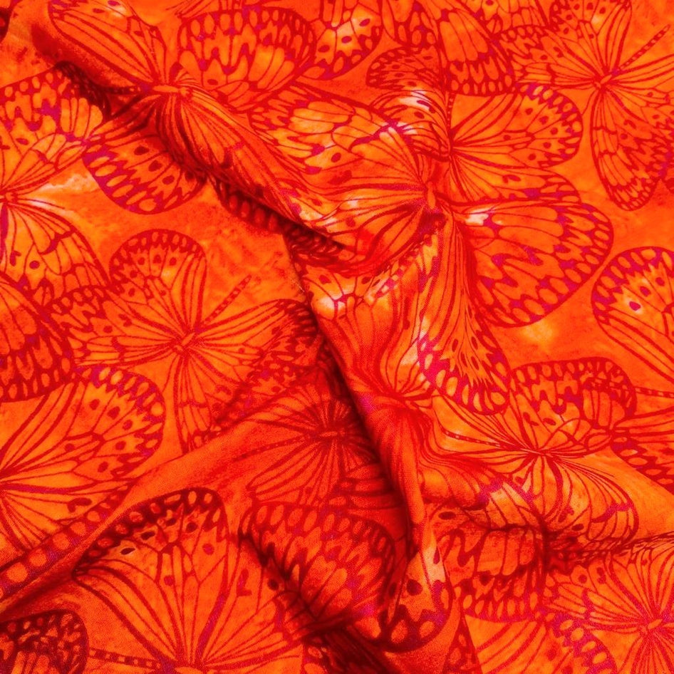 3 Metres Melody Quilting Cotton, 'Orange Butterfly' - 55" Wide
