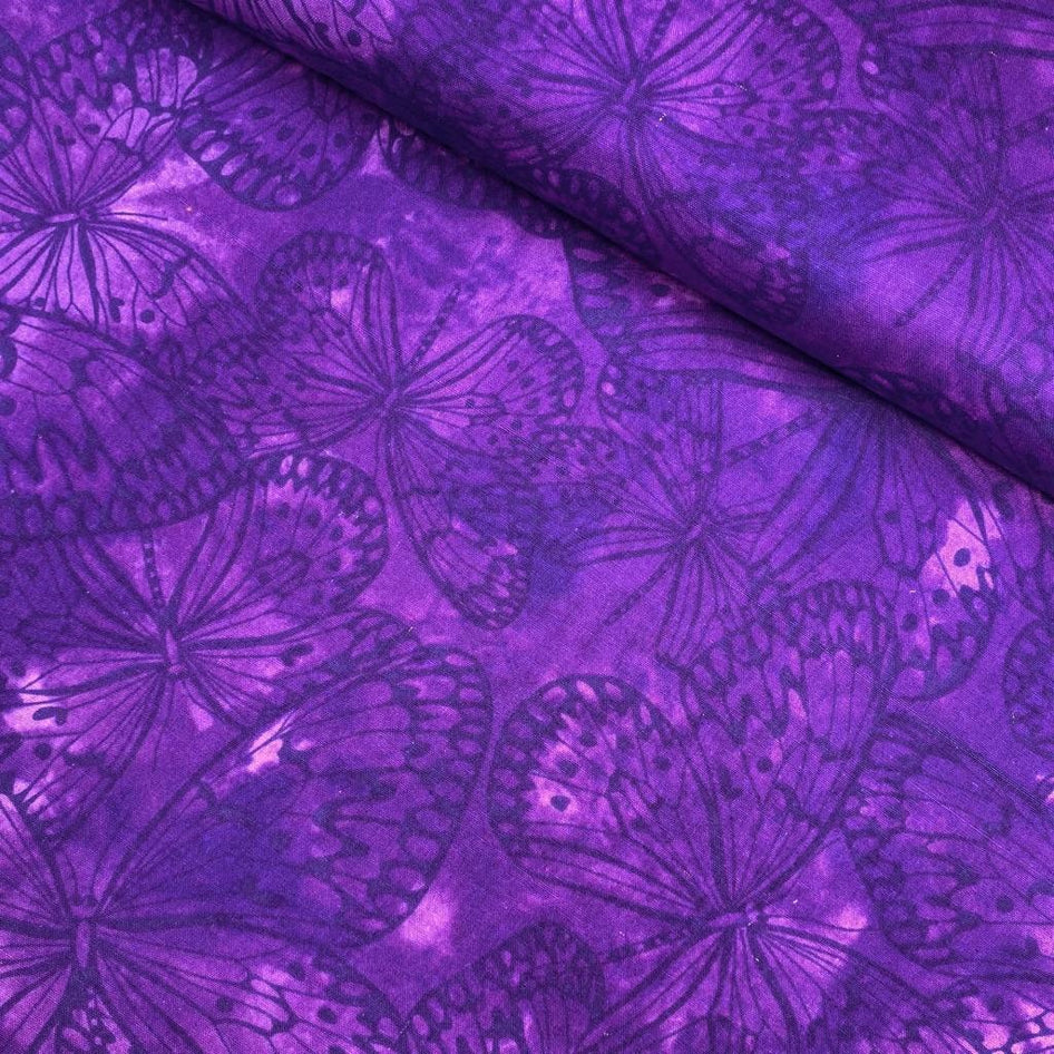 3 Metres Melody Quilting Cotton, 'Purple Butterfly' - 45" Wide