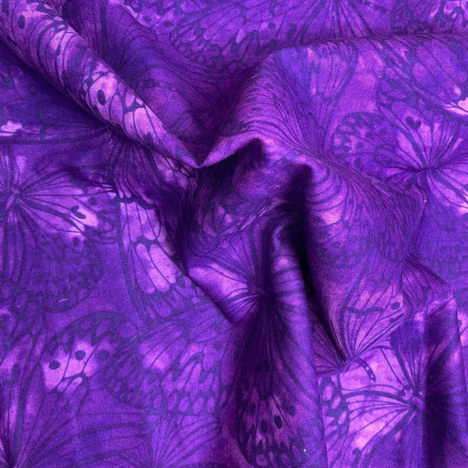 3 Metres Melody Quilting Cotton, 'Purple Butterfly' - 55" Wide