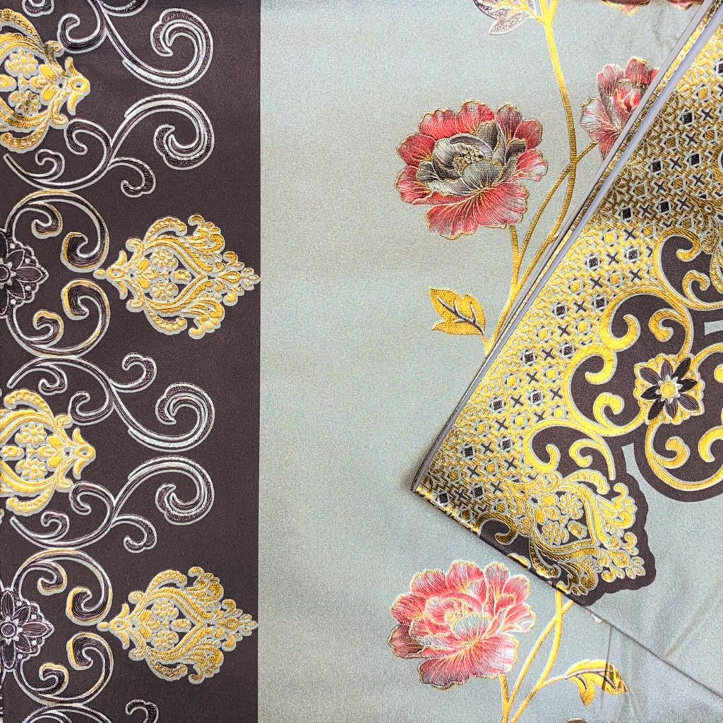 3 Metres, Soft Metallic PVC Fabric( Non-Toxic Food Grade), 'Red Flowers' - 55" Wide