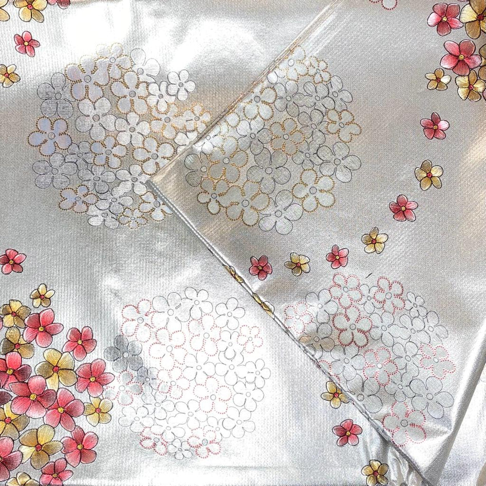 3 Metres, Soft Metallic PVC Fabric( Non-Toxic Food Grade), 'Flowers' - 55" Wide