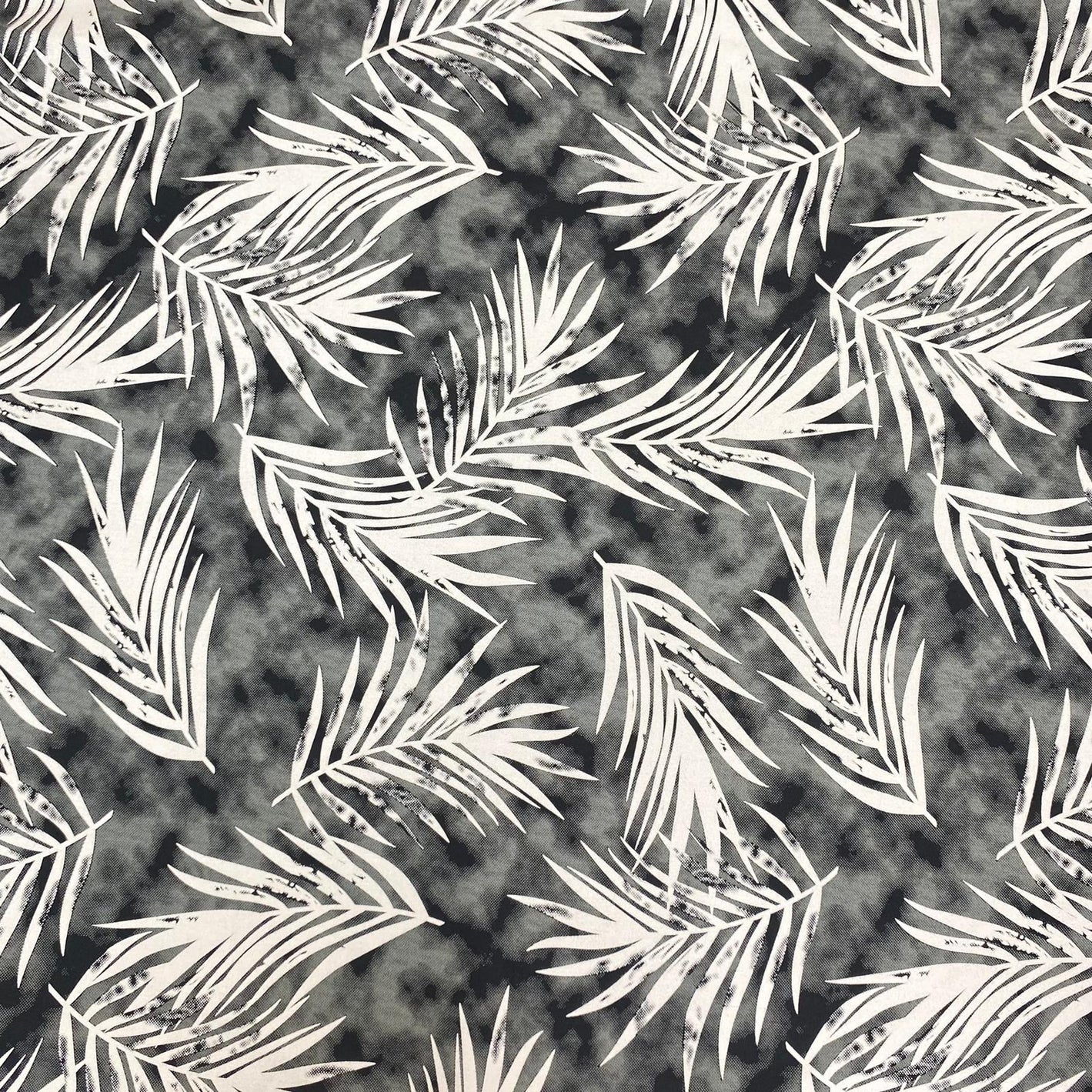 3 Metres, Printed Cotton Twill, 'Charcoal Leaves' - 60" Wide