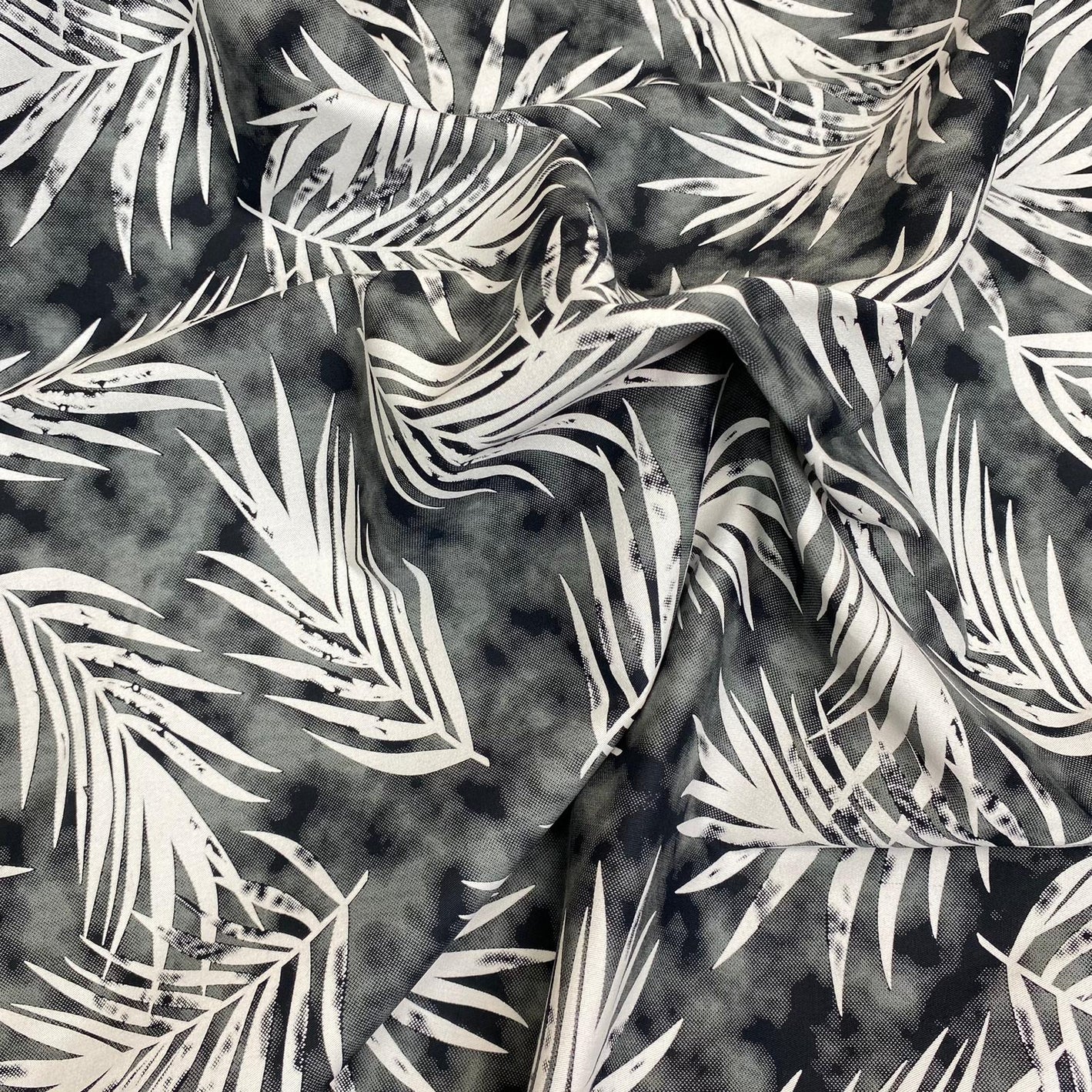 3 Metres, Printed Cotton Twill, 'Charcoal Leaves' - 60" Wide