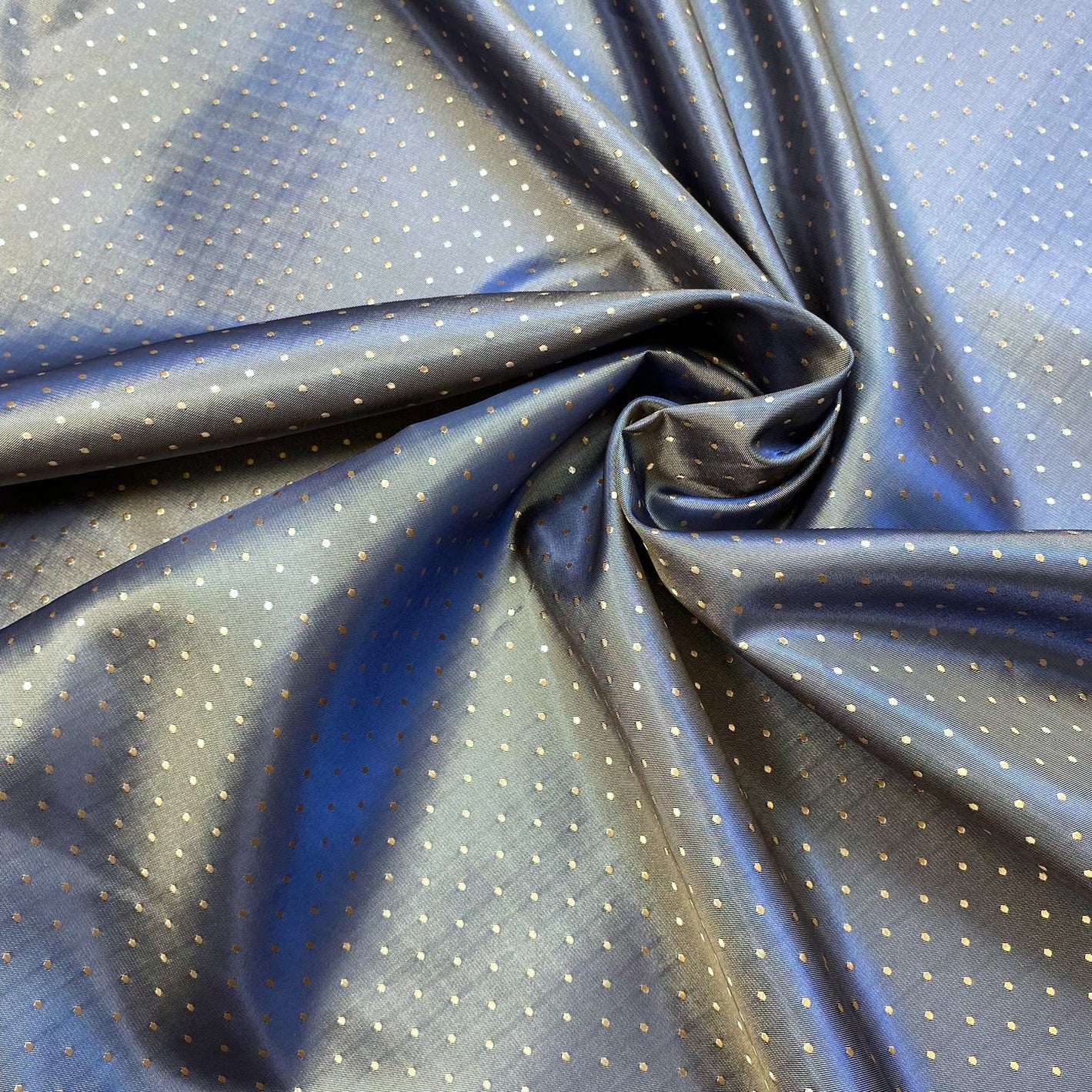 3 Metres, Chamois Silk Satin, 'Denim Blue with Gold Backing' - 55" Wide