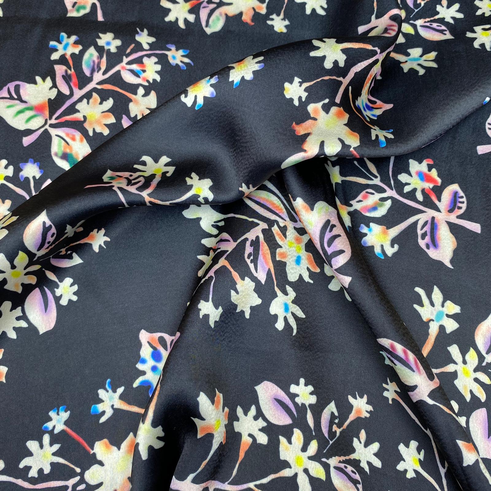 Sold 3 Metres Soft Printed Satin, 'BLACK' - 55" Wide