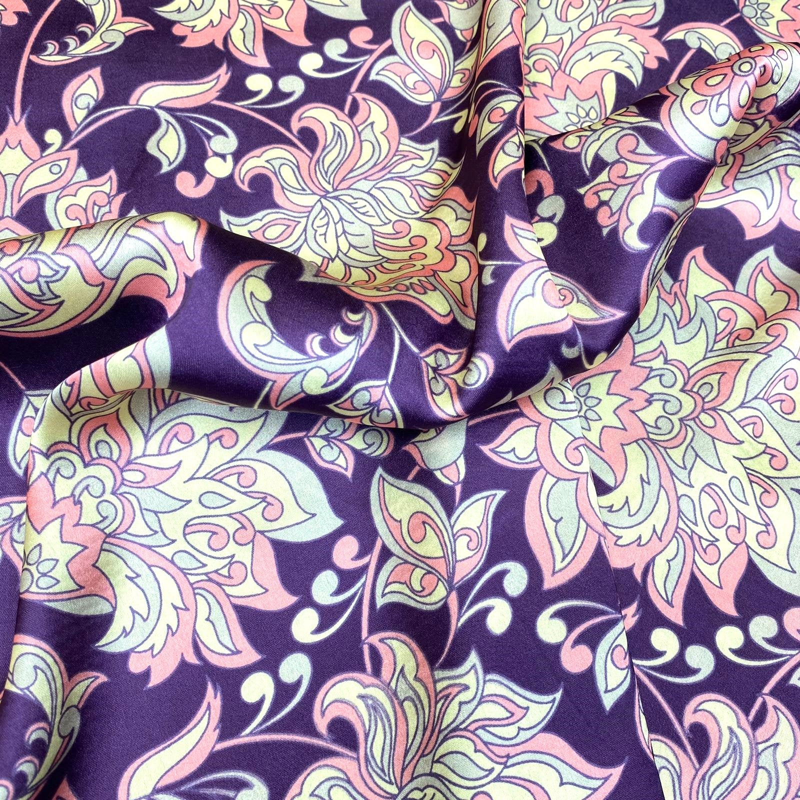 Sold 3 Metres Soft Printed Satin, 'PURPLE' - 55" Wide