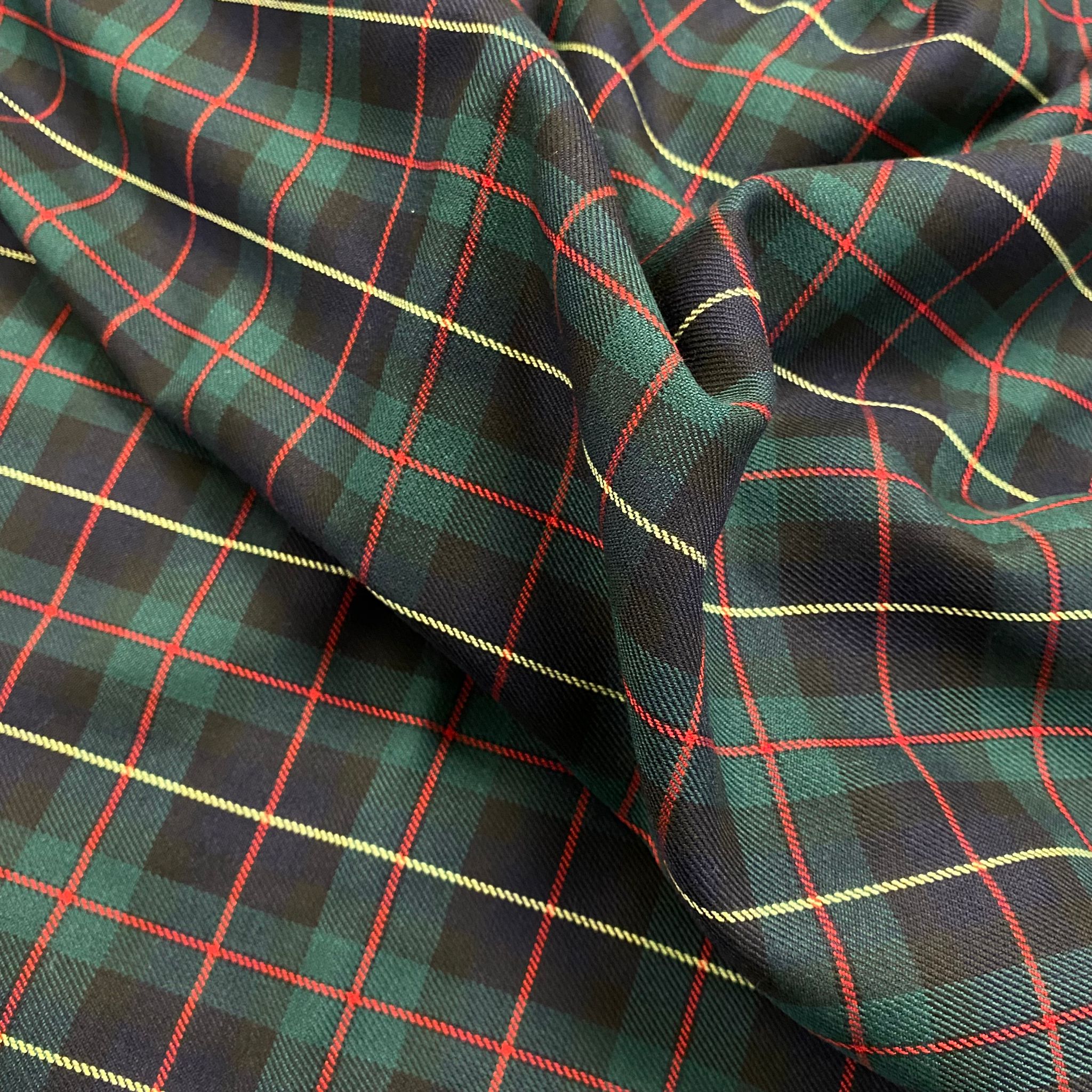 3 Metres, Printed Poly Viscose Tartan, 'GREEN' - 55" Wide