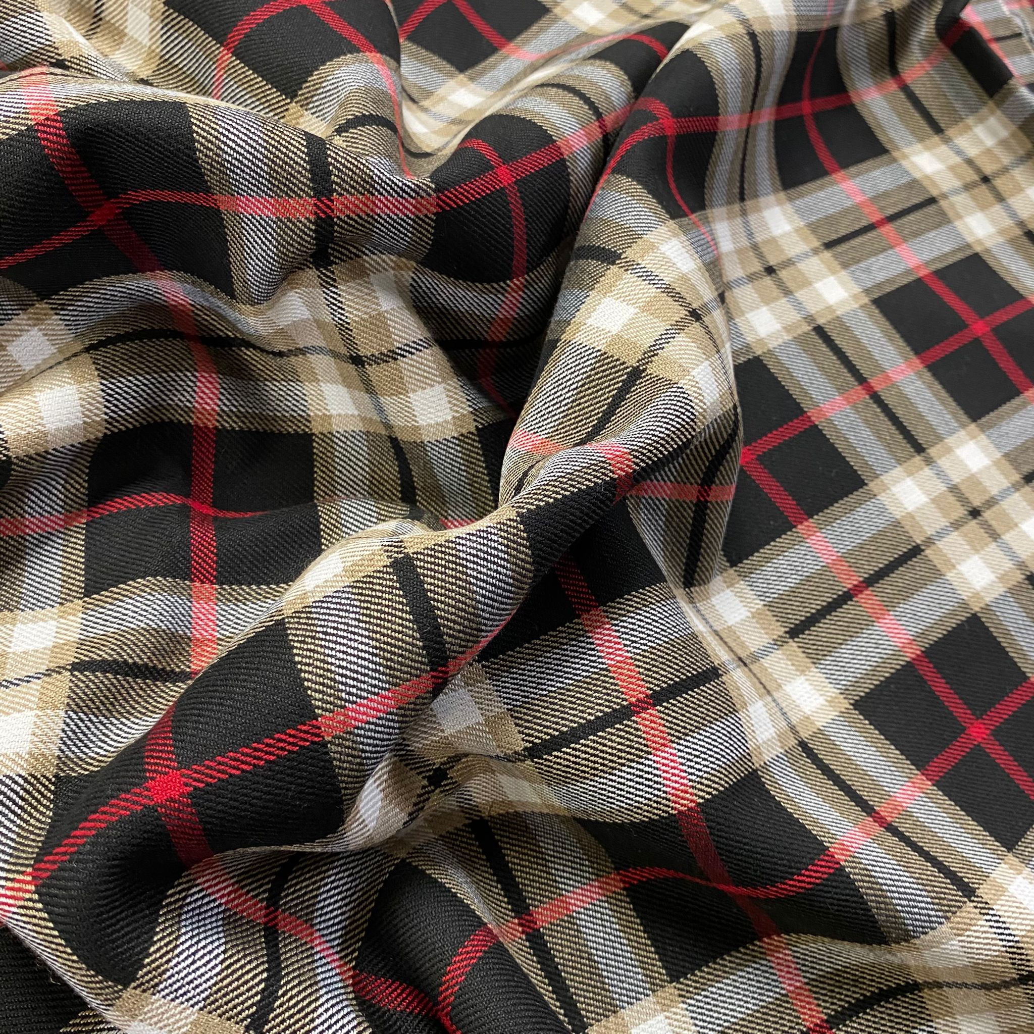 3 Metres, Printed Poly Viscose Tartan, 'BLACK' - 55" Wide