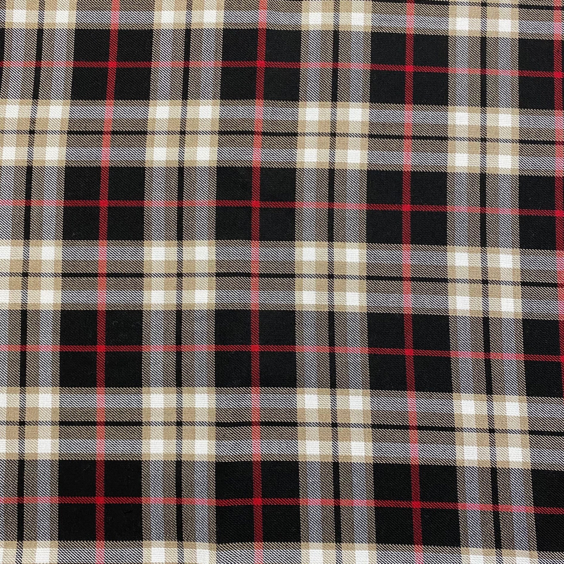 3 Metres, Printed Poly Viscose Tartan, 'BLACK' - 55" Wide