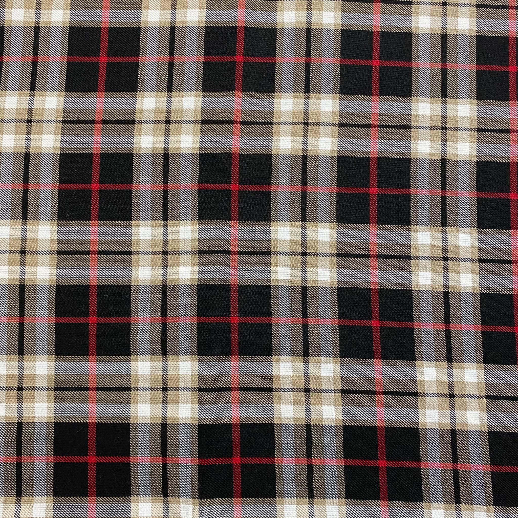 3 Metres, Printed Poly Viscose Tartan, 'BLACK' - 55" Wide
