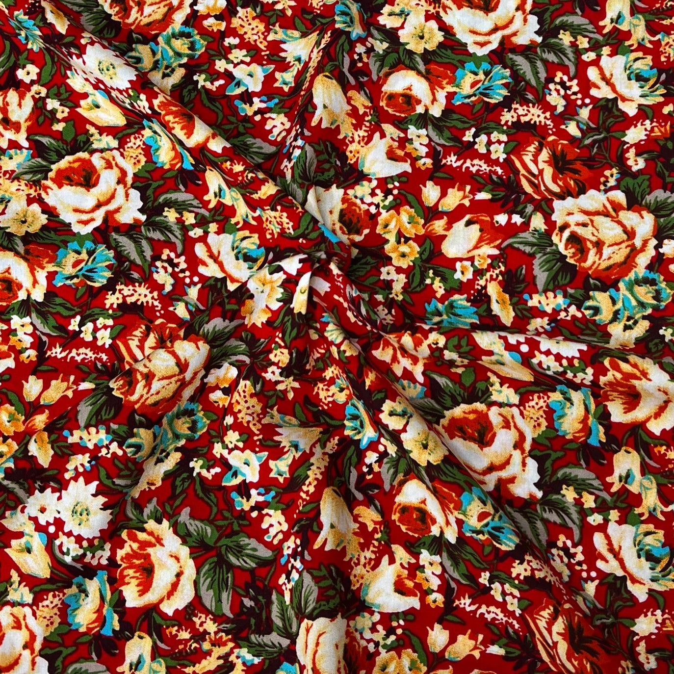 3 Metres, Luxury Printed Viscose, - 55" Wide - Red Flowers