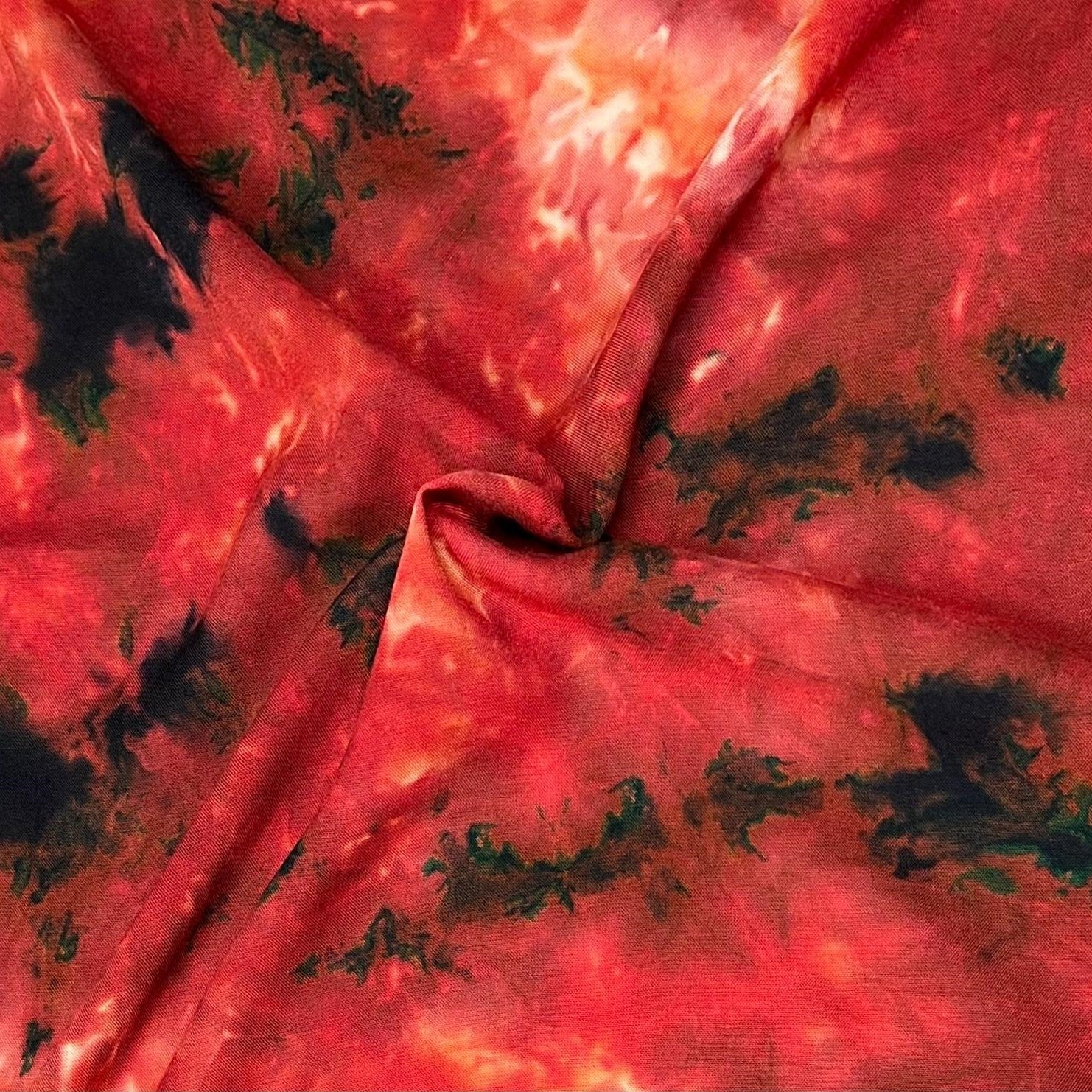 3 Metres, Luxury Tie-Dye Printed Viscose, - 45" Wide -Red & Black