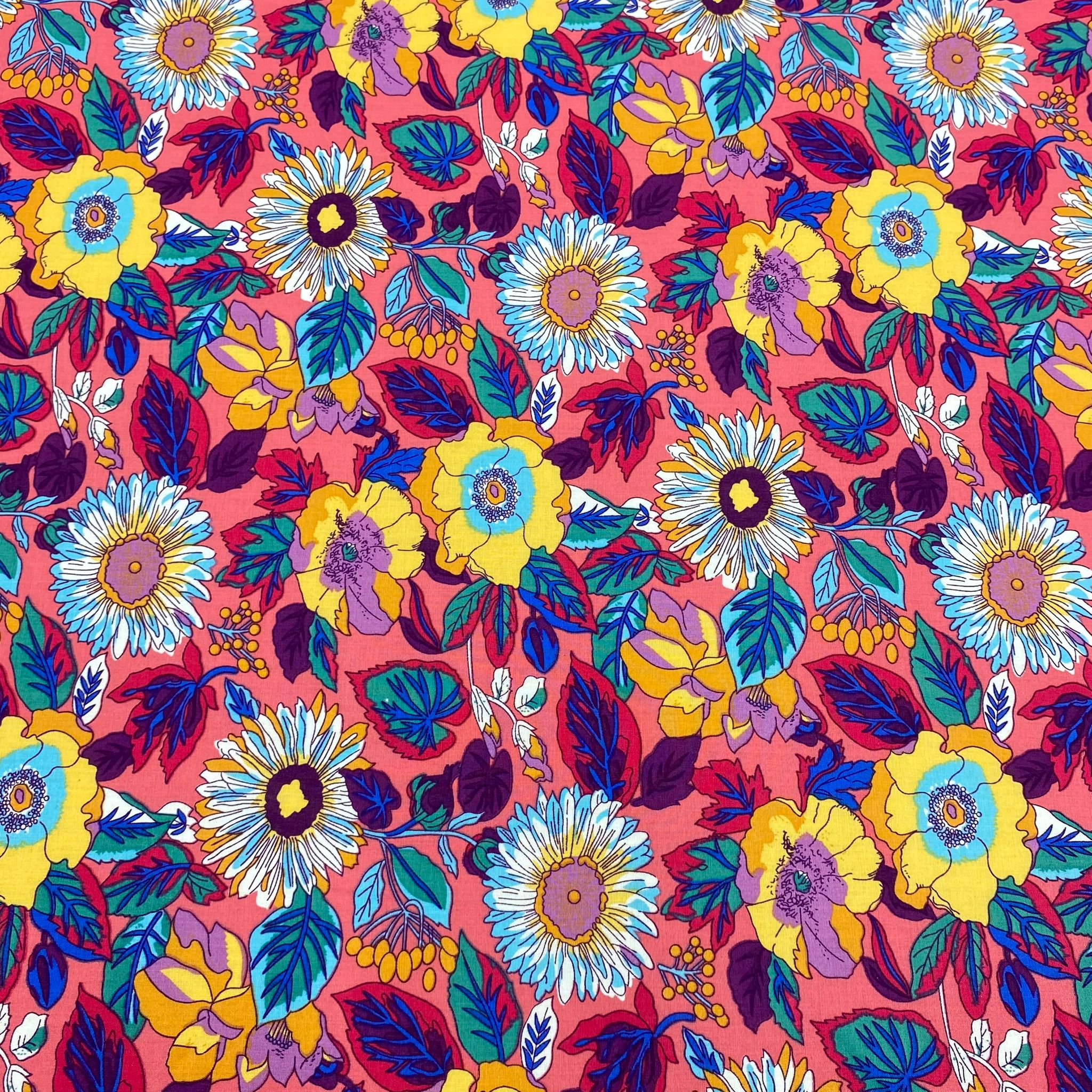 3 Metres, Premium Cotton Lawn - 60" Wide - Bright Flowers