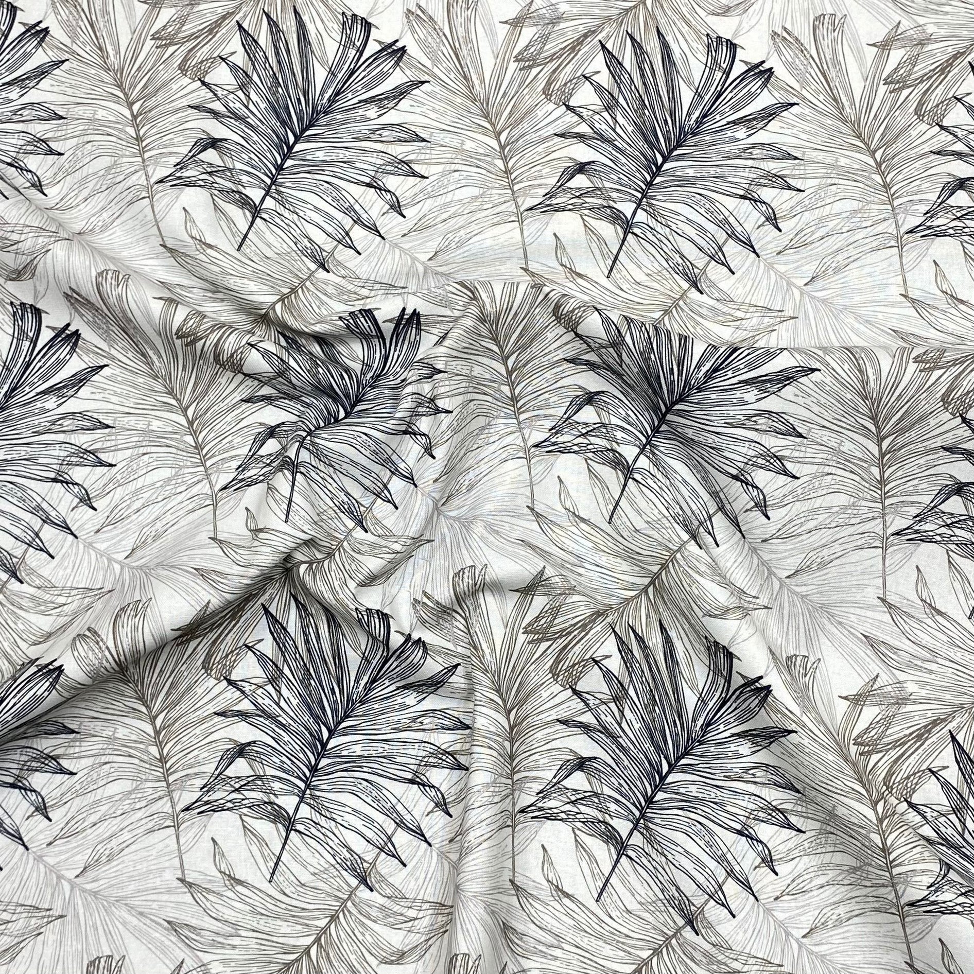 Per metre Premium Quilting Cotton, 'Navy & White Leafs' - 45" Wide