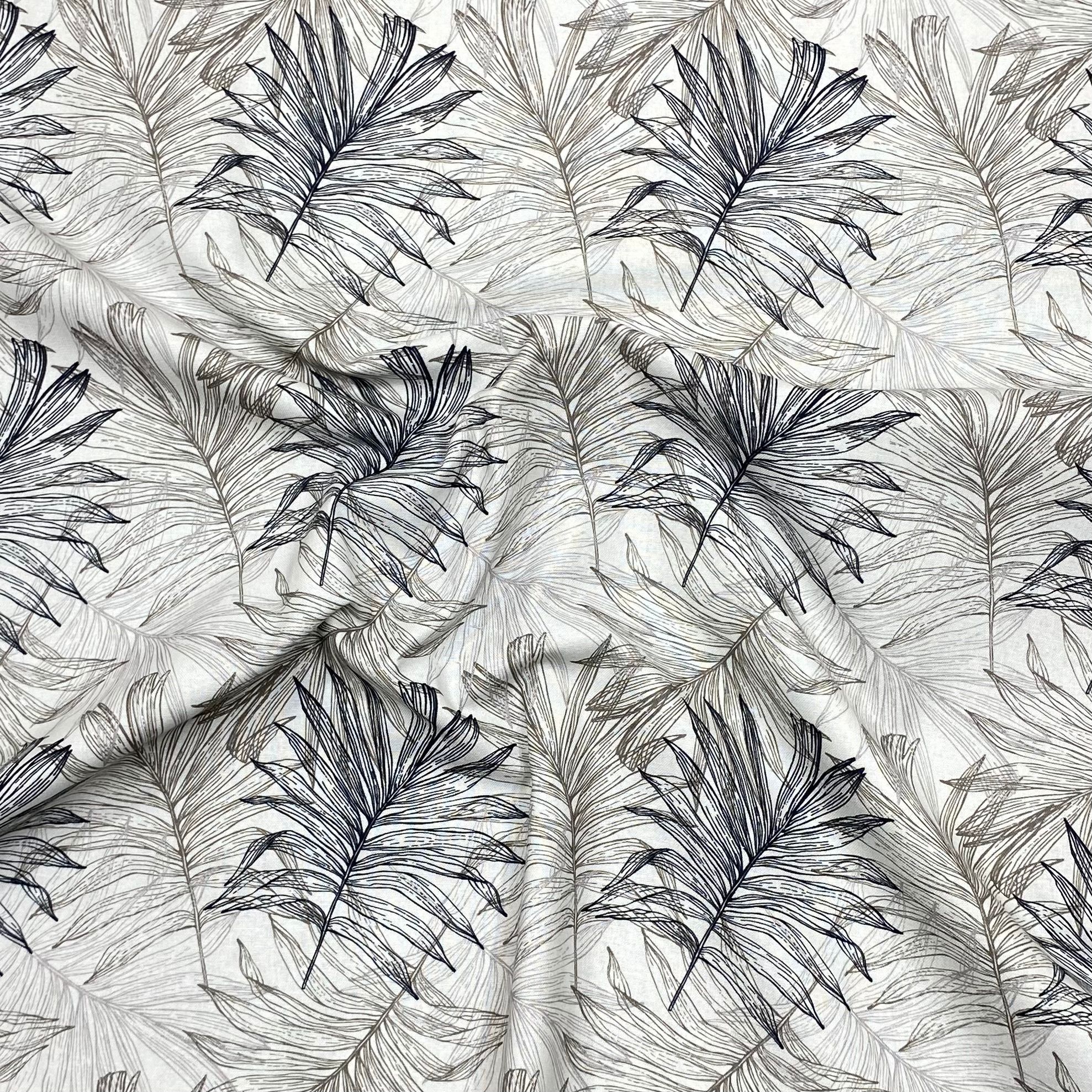 Per metre Premium Quilting Cotton, 'Navy & White Leafs' - 45" Wide