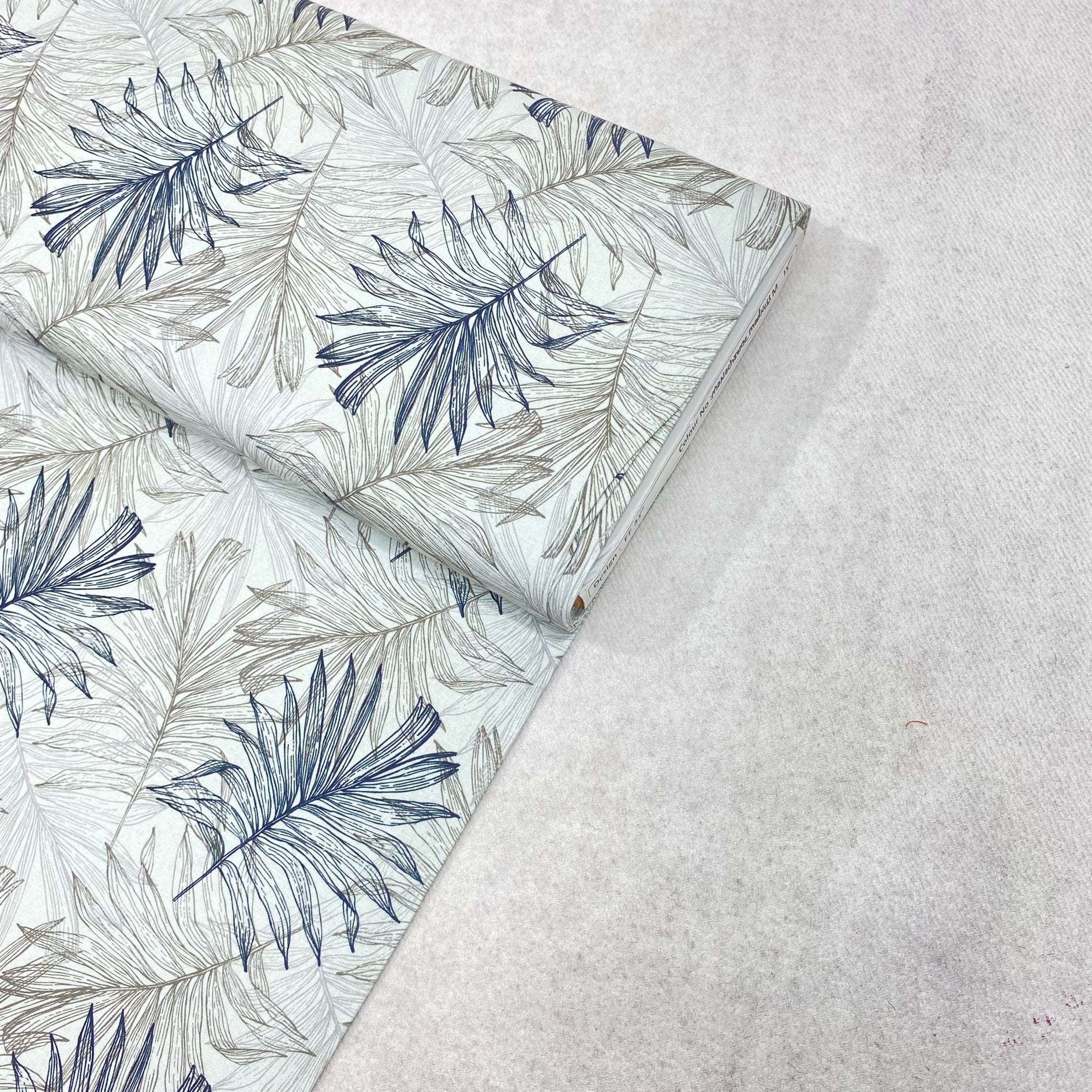 Per metre Premium Quilting Cotton, 'Navy & White Leafs' - 45" Wide