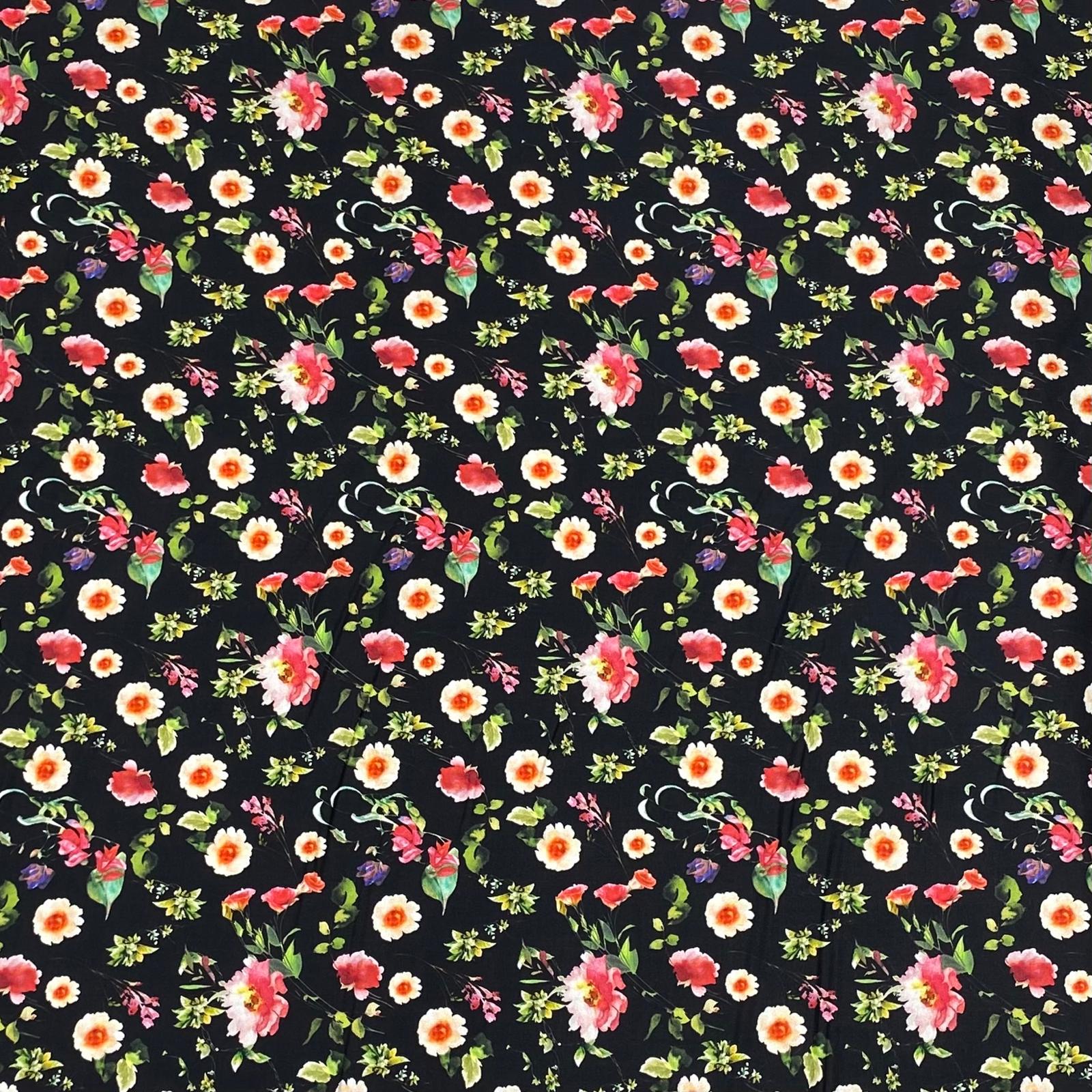 Soft Printed Cotton Sateen 'Black Floral'  - 55" Wide (3 Metres)