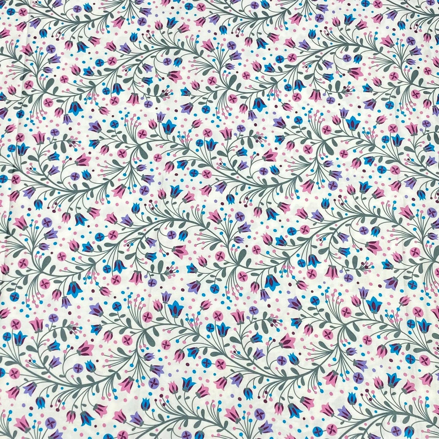 Soft Printed Cotton Sateen 'White Floral'  - 55" Wide (3 Metres)