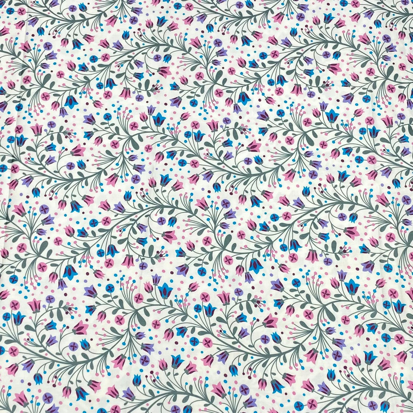 Soft Printed Cotton Sateen 'White Floral'  - 55" Wide (3 Metres)
