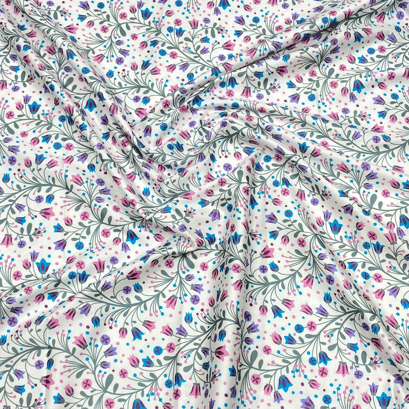 Soft Printed Cotton Sateen 'White Floral'  - 55" Wide (3 Metres)