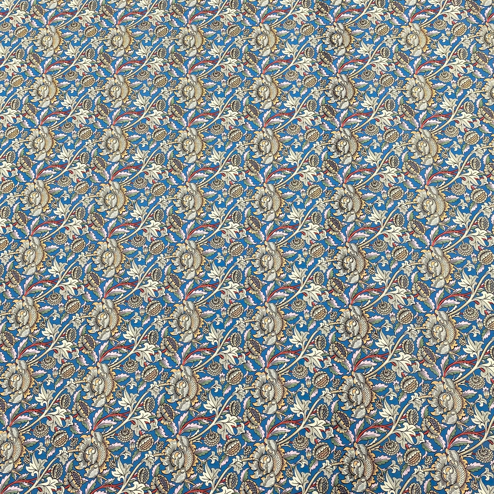 3 Metres Luxury Dressmaking 100% Cotton Lawn- 60" (Blue Flowers)