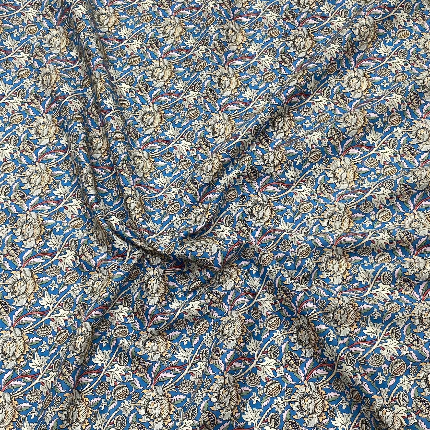 3 Metres Luxury Dressmaking 100% Cotton Lawn- 60" (Blue Flowers)