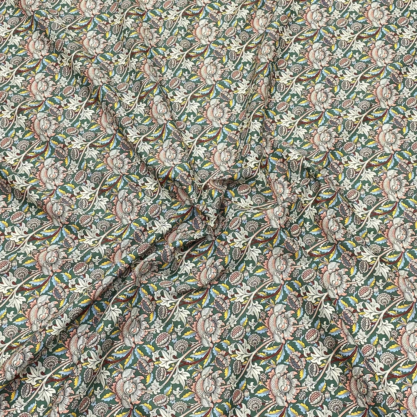 3 Metres Luxury Dressmaking 100% Cotton Lawn- 60" (Green Flowers)