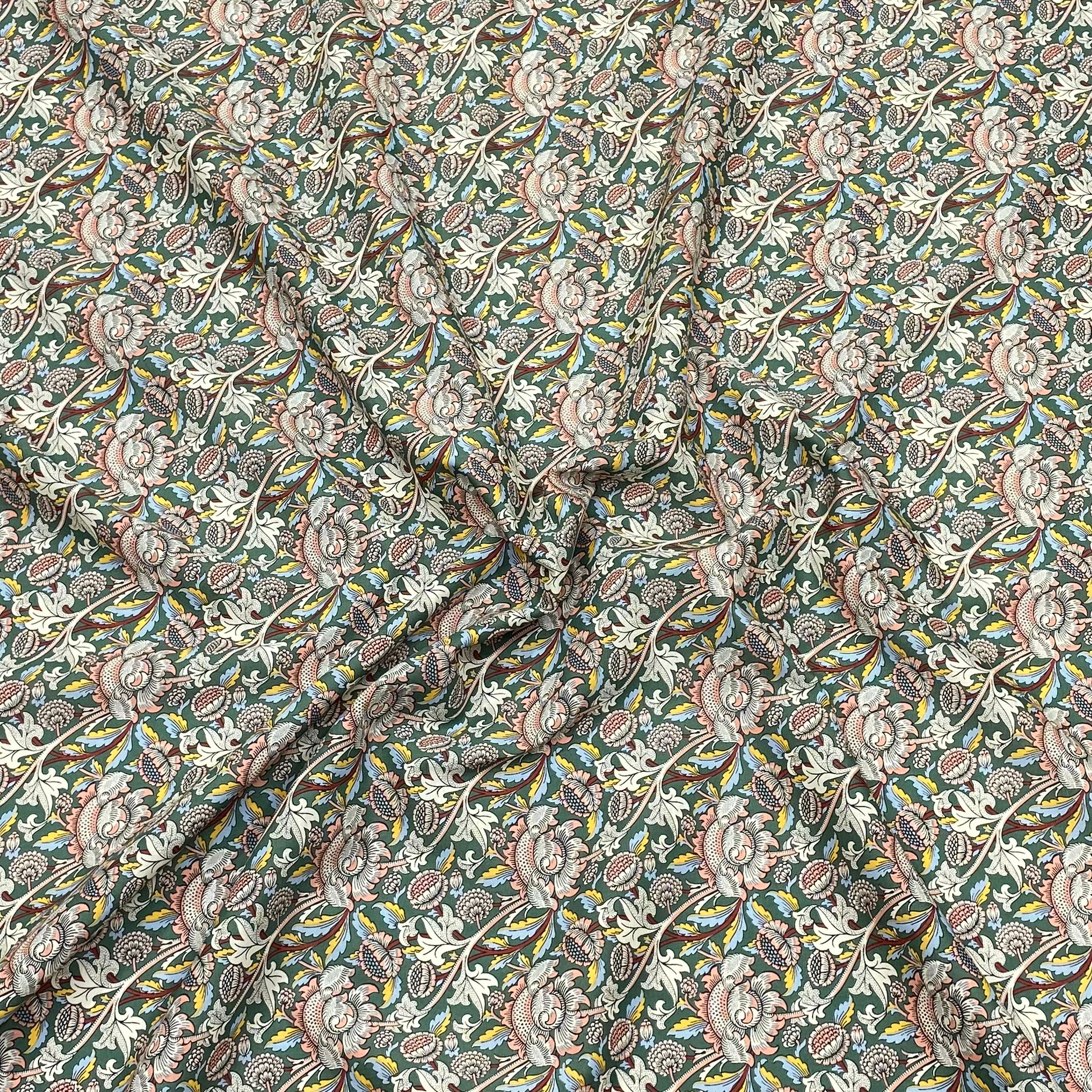 3 Metres Luxury Dressmaking 100% Cotton Lawn- 60" (Green Flowers)