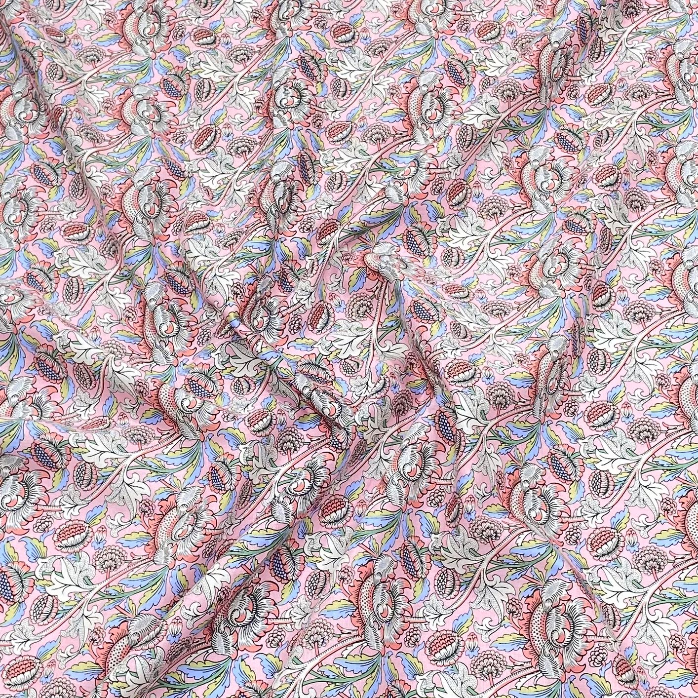 3 Metres Luxury Dressmaking 100% Cotton Lawn- 60" (Pink Flowers)