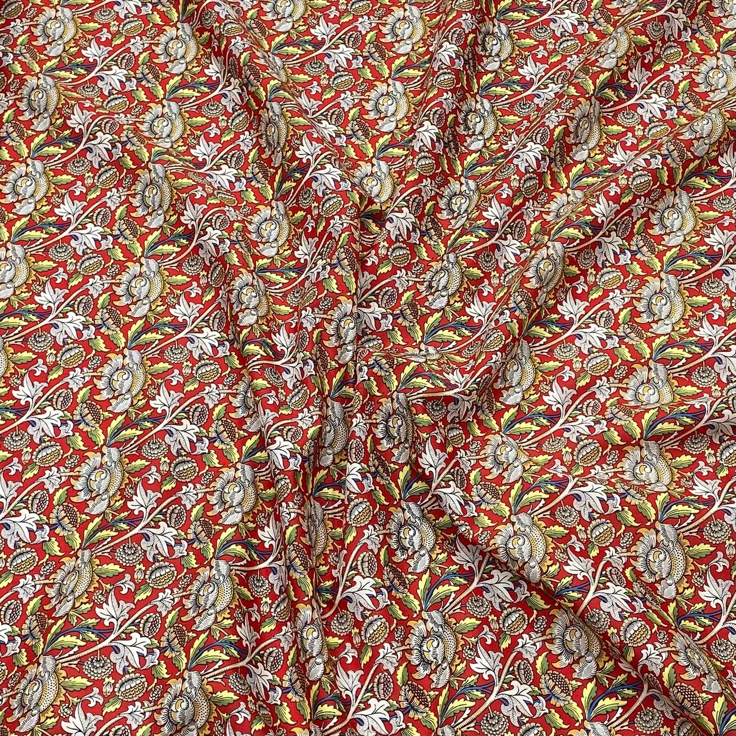 3 Metres Luxury Dressmaking 100% Cotton Lawn- 60" (Red Flowers)